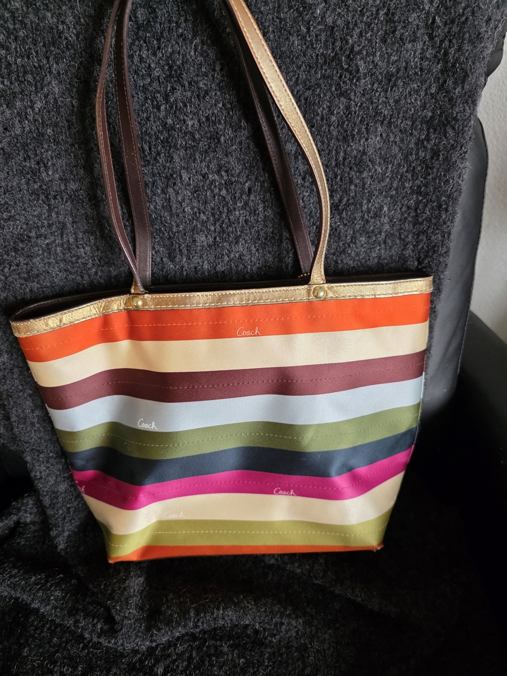 Coach Multicolor Legacy Stripe Tote Bag - Gold Trim - Picture 5 of 15